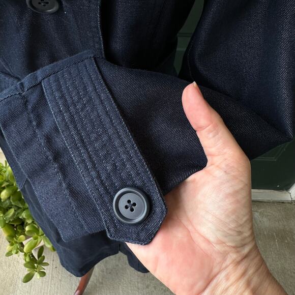 GAP Dark Wash Denim Trench Coat Small | Classic Y2K Heritage Preppy Belted - Picture 4 of 8